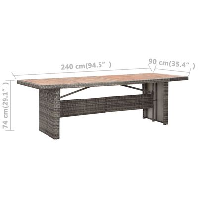vidaXL Sodo stalas, 240x90x74cm, poliratanas ir akacijos med. masyvas