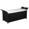 vidaXL Suoliukas daiktadėžė su pagalvėlėmis, 138cm, poliratan., juodas