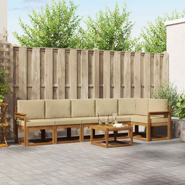 vidaXL Lauko sofos komplektas su pagalve 7 pcs Natūralus ir bežinis