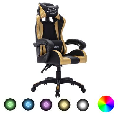 vidaXL Žaidimų kėdė su LED lemputėmis, auksinė ir juoda, dirbtinė oda