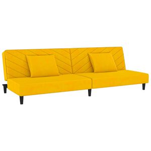 vidaXL Dvivietė sofa-lova su dvejomis pagalvėmis, geltona, aksomas