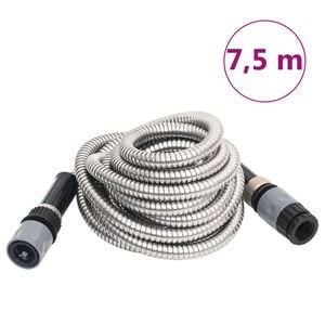vidaXL Sodo žarna su pur&scaron;kimo antgaliu, sidabrinė, 0,6", 7,5m, plienas