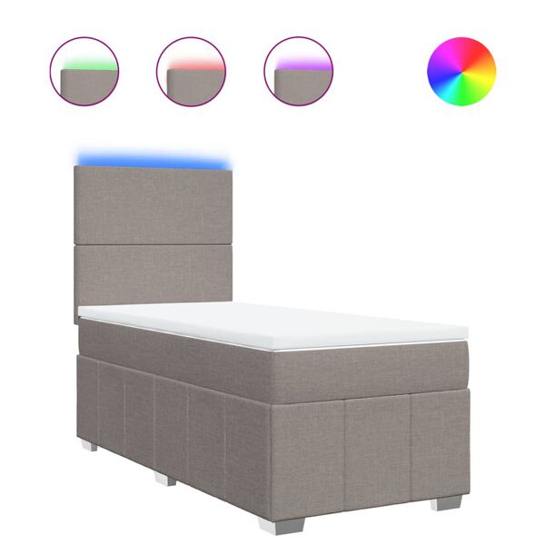 vidaXL Lova su spyruoklėmis ir čiužiniu, taupe, 90x200 cm, audinys