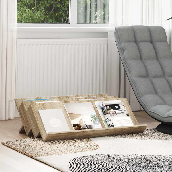 vidaXL Žurnalų stovas su lentyna Sonoma ąžuolas 90 x 53 x 28,5 cm