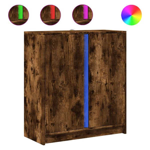 vidaXL &Scaron;oninė spintelė su LED, dūminio ąžuolo, 77x34x85cm, mediena