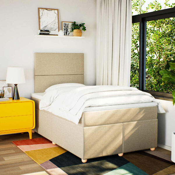 vidaXL Lova su spyruoklėmis ir čiužiniu, kreminė, 120x190cm, audinys