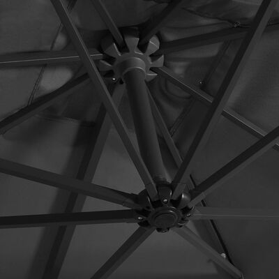 vidaXL Gembinis skėtis su LED/plieniniu stulpu, antracito, 250x250cm