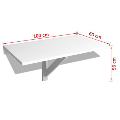 vidaXL Sulankstomas pakabinamas staliukas, baltos spalvos, 100x60cm
