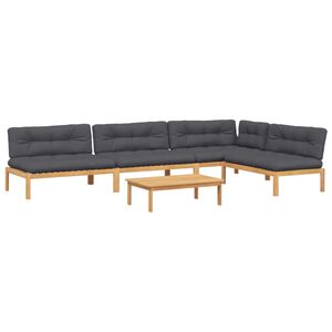 vidaXL Sofos komplektas i&scaron; palečių su pagalvėlėmis, 5 dalių, akacija