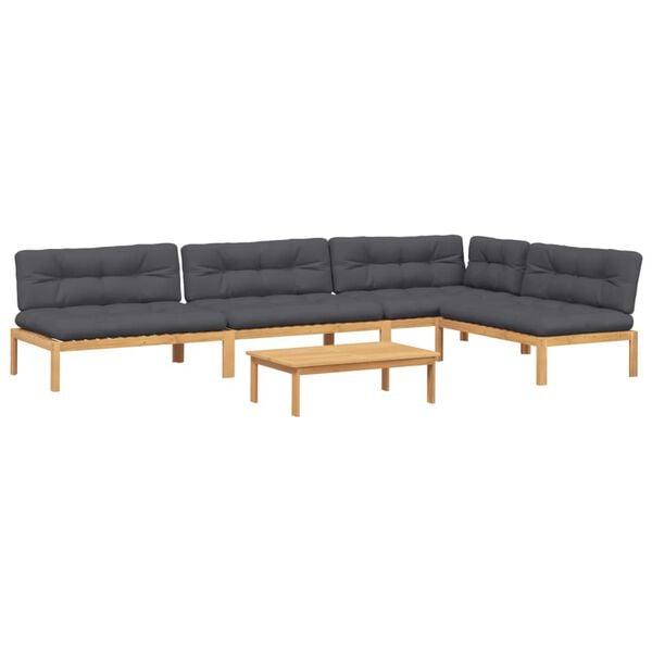 vidaXL Sofos komplektas i&scaron; palečių su pagalvėlėmis, 5 dalių, akacija