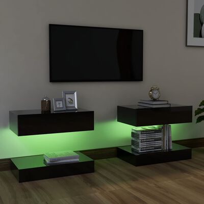 vidaXL TV spintelės su LED apšvietimu, blizgi juoda, 60x35cm