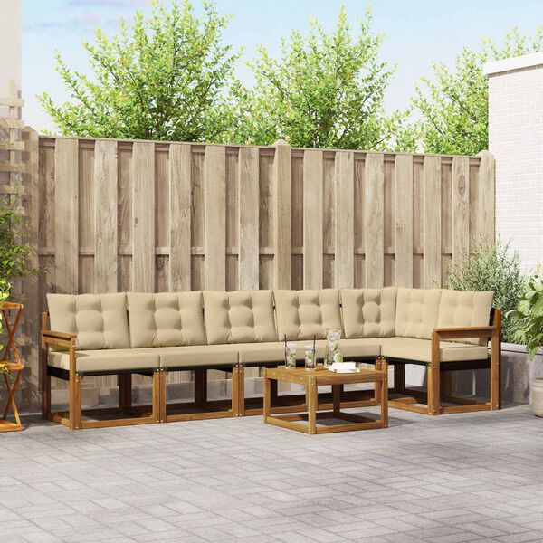 vidaXL Lauko sofos komplektas su pagalve 7 pcs Natūralus ir bežinis