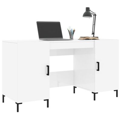 vidaXL Rašomasis stalas, baltos spalvos, 140x50x75cm, mediena, blizgus
