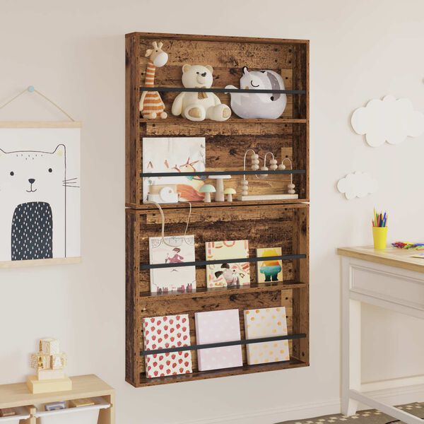 vidaXL Žurnalų stovas su lentyna 2 pcs Senas medis 80 x 12 x 70 cm