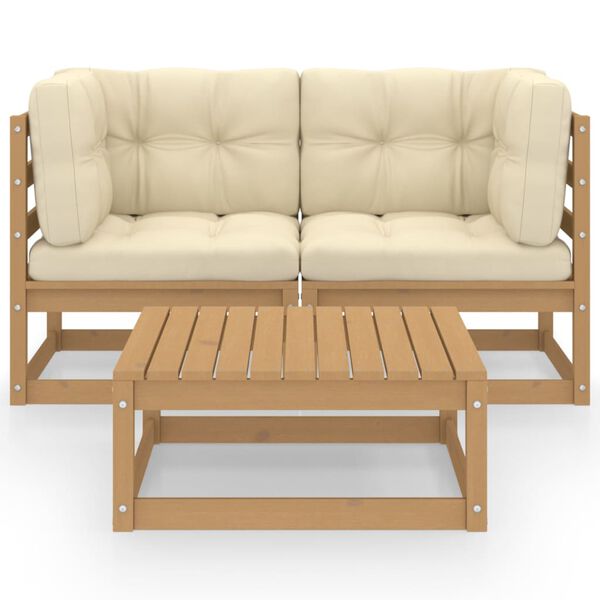 vidaXL Sodo komplektas su pagalvėlėmis, 3 dalių, pu&scaron;ies masyvas