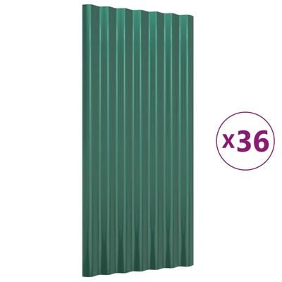 vidaXL Stogo plokštės, 36vnt., žalios, 80x36cm, plienas