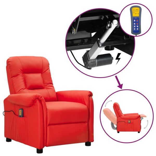 vidaXL Atsistojantis masažinis krėslas, raudonos spalvos, dirbtinė oda