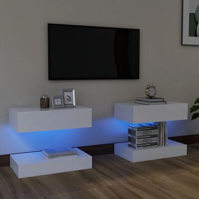 vidaXL TV spintelės su LED apšvietimu, 2vnt., baltos, 60x35cm