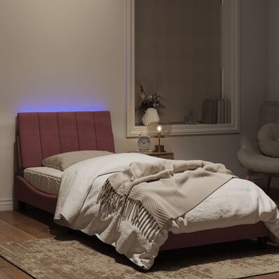 vidaXL Lovos rėmas su LED, rožinės spalvos, 80x200cm, aksomas