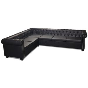 vidaXL Chesterfield kampinė &scaron;e&scaron;iavietė sofa, dirbtinė oda, juoda