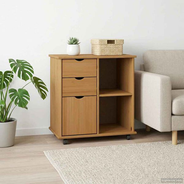 vidaXL Ratuotas kabinetas su ratu Medus ruda 63,5 x 39 x 65,5 cm