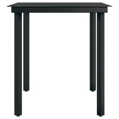 vidaXL Sodo valgomojo stalas, juodas, 140x70x74cm, plienas ir stiklas
