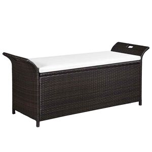 vidaXL Suoliukas daiktadėžė su pagalvėlėmis, 138cm, poliratanas, rudas