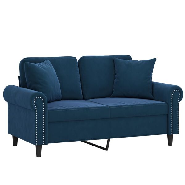 vidaXL Dvivietė sofa su pagalvėmis, mėlynos spalvos, 120cm, aksomas