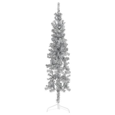 vidaXL Siaura dirbtinė pusinė Kalėdų eglutė su stovu, sidabrinė, 150cm