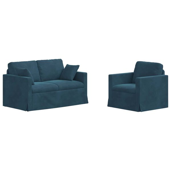 vidaXL Sofa 2 pcs Mėlyna 138 x 78 x 80 cm Aksomas