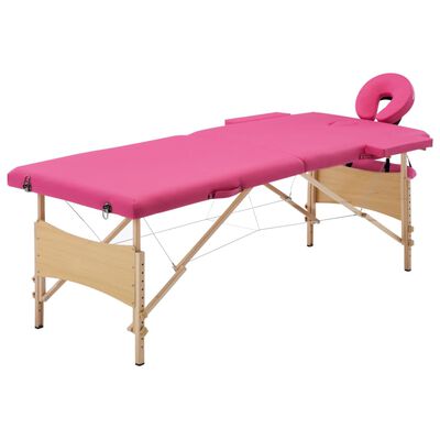 vidaXL Sulankstomas masažo stalas, rožinės spalvos, mediena, 2 zonų