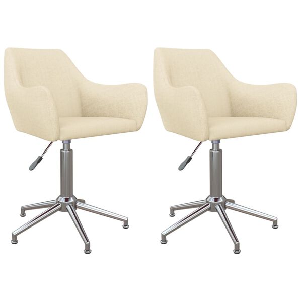 vidaXL Pasukamos valgomojo kėdės, 2vnt., kreminės spalvos, audinys