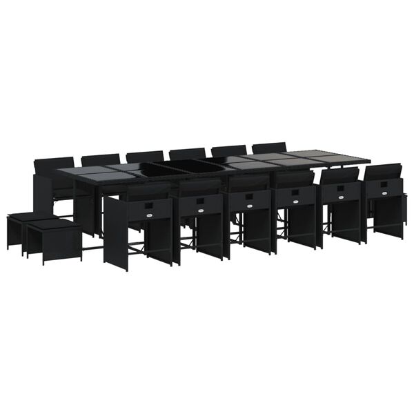 vidaXL Sodo komplektas su pagalvėlėmis, 17 dalių, juodas, poliratanas