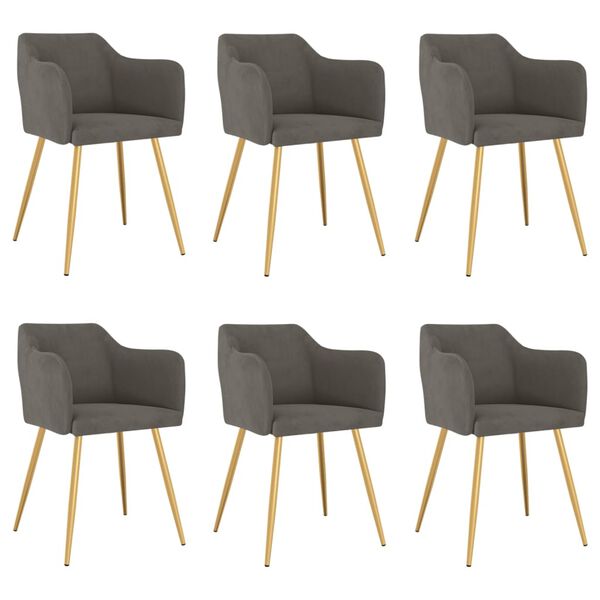 vidaXL Valgomojo kėdės, 6vnt., tamsiai pilkos spalvos, aksomas