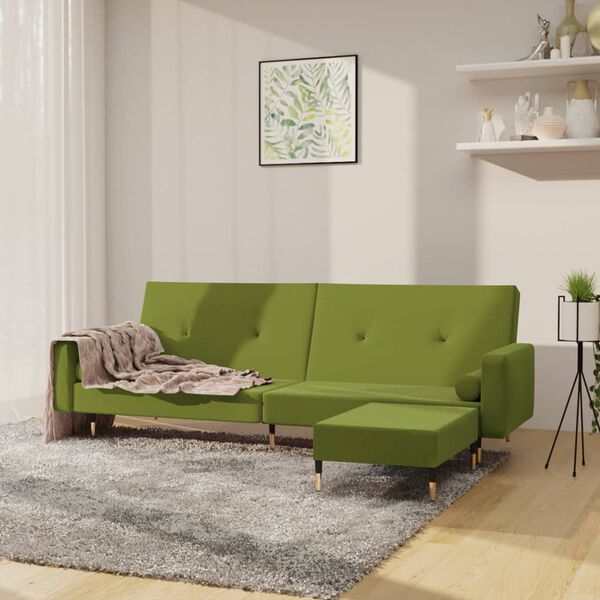 vidaXL Dvivietė sofa-lova su pakoja, &scaron;viesiai žalios spalvos, aksomas