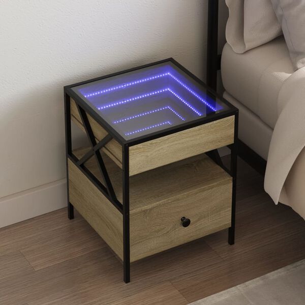 vidaXL Naktinis staliukas su Infinity LED, ąžuolo, 40x40x51cm