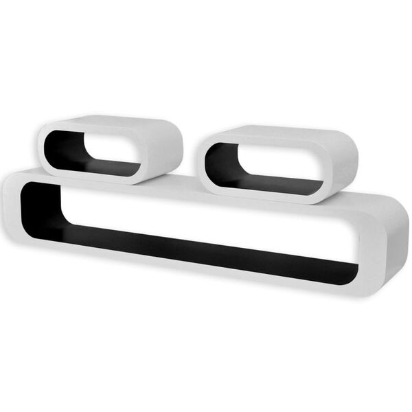 Pakabinamos sieninės eksponavimo lentynos, 3vnt., baltos/juodos, MDF