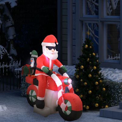 vidaXL Pripučiamas Kalėdų Senelis ant motociklo, LED, IP44, 160cm