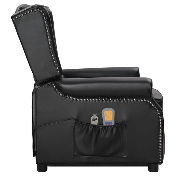 vidaXL Atsistojantis masažinis krėslas, juodas, dirbtinė oda, blizgus