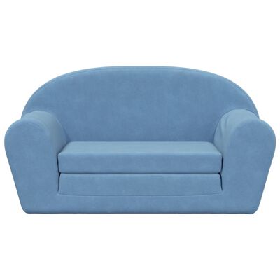 vidaXL Dvivietė vaikiška sofa-lova, mėlynos spalvos, minkštas pliušas