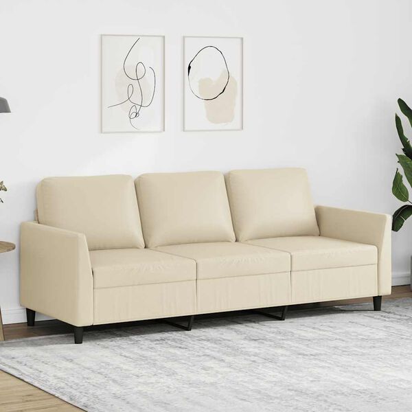 vidaXL Trivietė sofa, kreminės spalvos, 180cm, dirbtinė oda