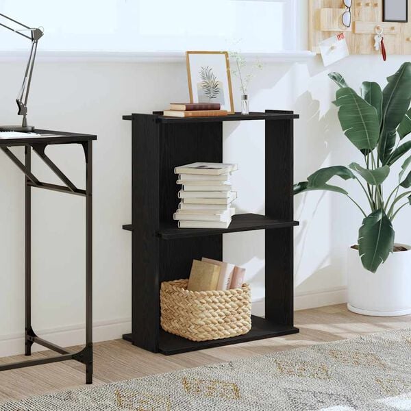 vidaXL Knygų spinta, 3 auk&scaron;tų, juoda, 60x30x80cm, mediena