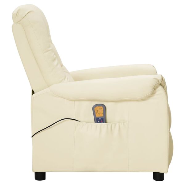 vidaXL Atsistojantis masažinis krėslas, kreminis, dirbtinė oda