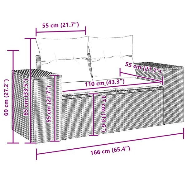 vidaXL Sodo Sofų Rinkinys su pagalve 8 pcs Juoda poliratanas