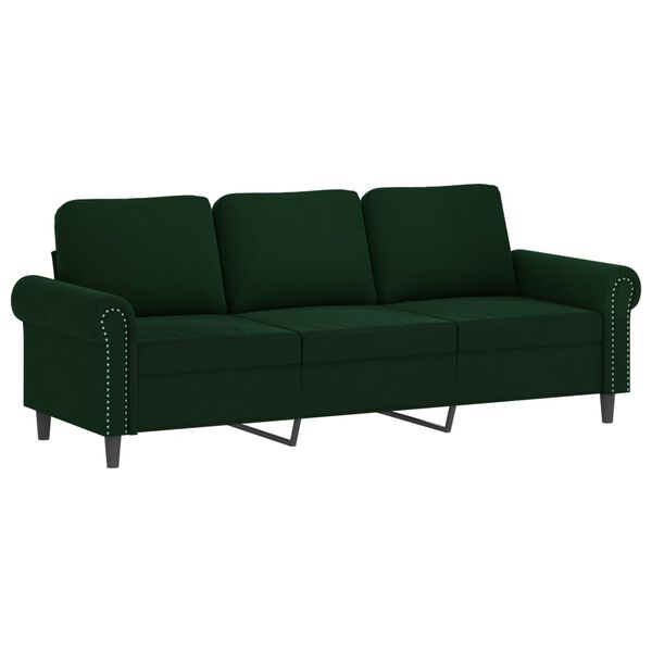vidaXL Trivietė sofa su pagalvėmis, tamsiai žalia, 180cm, aksomas