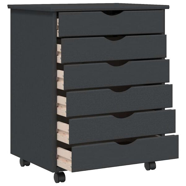 vidaXL Spintelė su ratukais MOSS, pilka, pušies masyvas