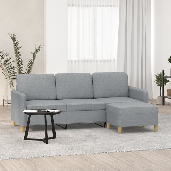 vidaXL Trivietė sofa su pakoja, šviesiai pilka, 180cm, audinys