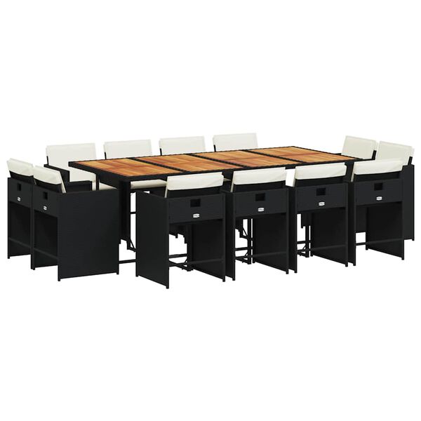 vidaXL Sodo komplektas su pagalvėlėmis, 13 dalių, juodas, poliratanas