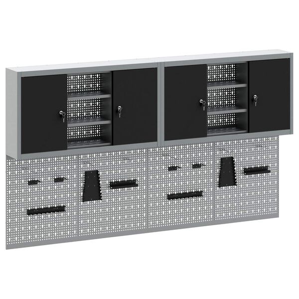 vidaXL Įrankių spintelių rinkinys su lentyna su saugykla 6 pcs Juoda