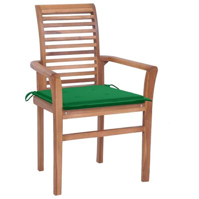 vidaXL Valgomojo kėdės su žaliomis pagalvėlėmis, 8vnt., tikmedis